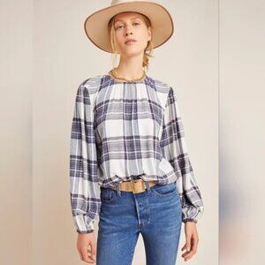 Anthropologie Cloth & Stone Black & White Plaid Long Sleeve Top. Size Medium